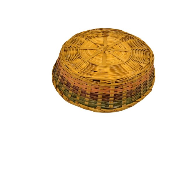 Round Wicker Easter Basket Rainbow Bands Green Purple Pink 8 inch - Picture 8 of 9